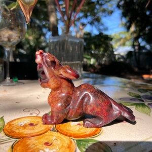 Artisan Crafted Red Dragon Sculpture Amazing Colorful Red Jade Stone